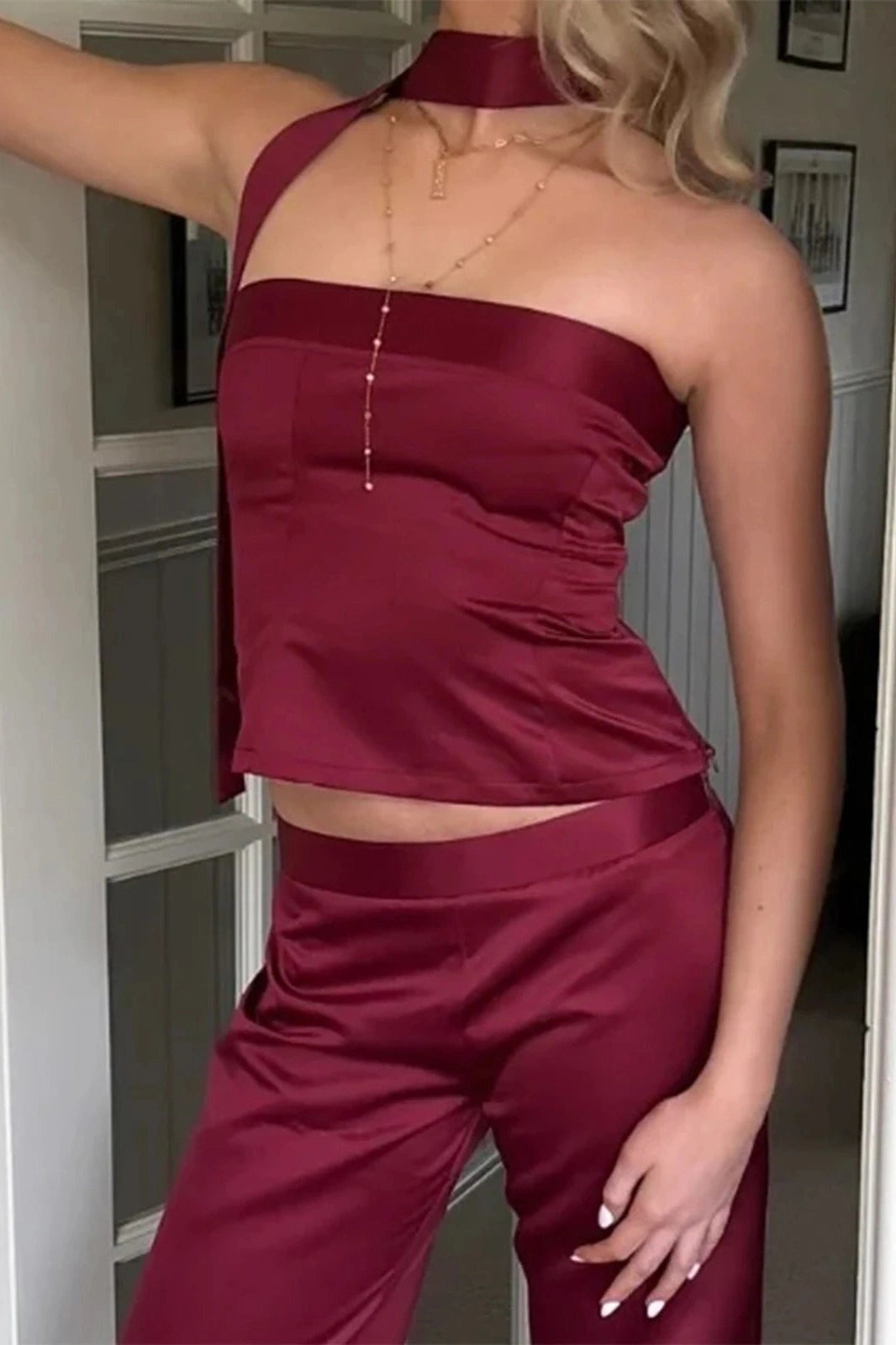 Glorol - Slim Off-Shoulder Sleeveless Scarf Top