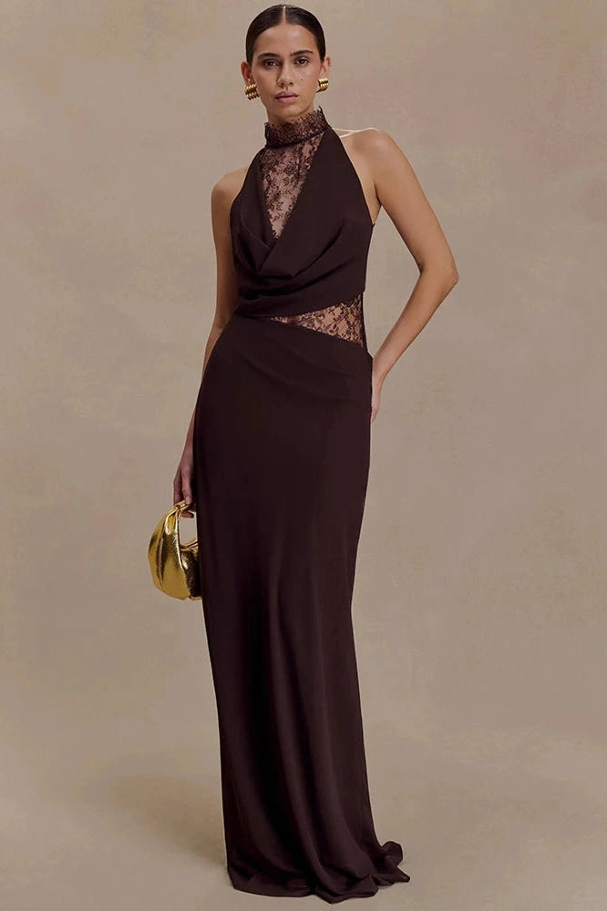 Glorol - Lace Hollow Out Backless Sleeveless High Waist Bodycon Maxi Dress