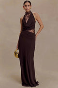 Glorol - Lace Hollow Out Backless Sleeveless High Waist Bodycon Maxi Dress