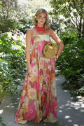 Notiglo - Elegant Printed Pleated High Waist Sleeveless Strapless Loose Maxi Dress