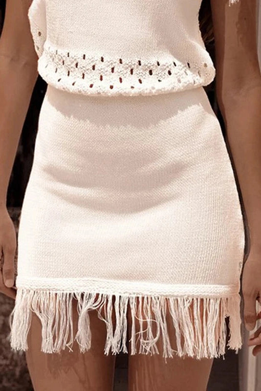 Glorol - Elegant O Neck Slim Sleeveless Knit Waisted Mini Dress