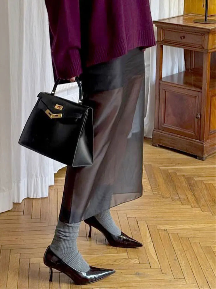 Glorol - High Waist Patchwork See-Through Skirt