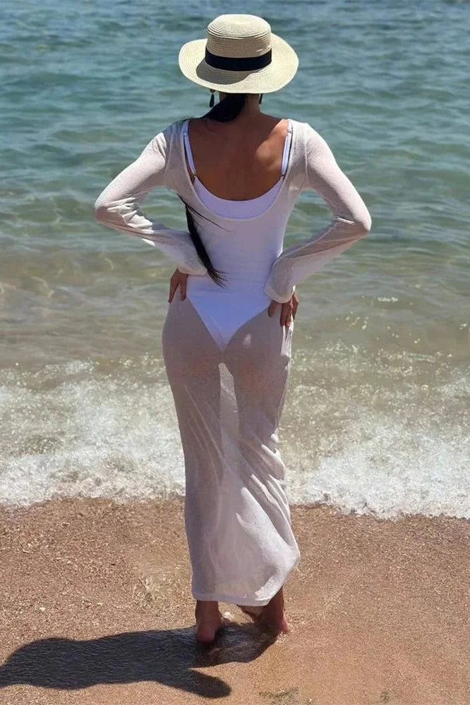 Glorol - See-Through Loose Long Sleeve Maxi Dress