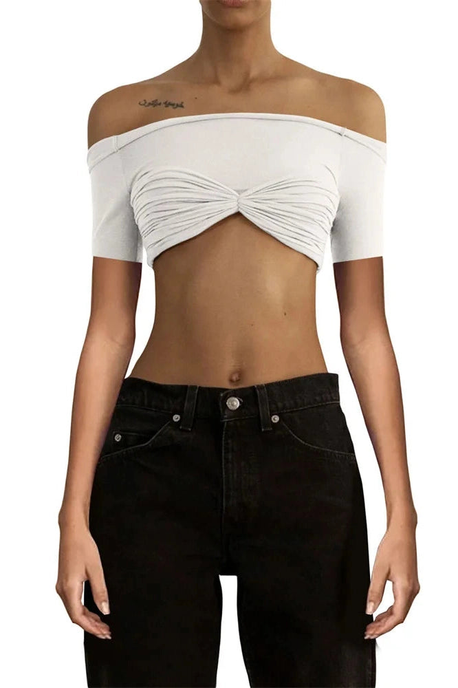 Glorol - Short Sleeve Off-Shoulder See-Through Top