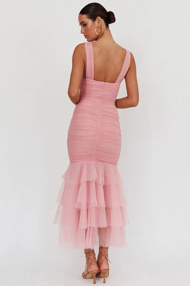 Glorol - Backless Spaghetti Strap Sleeveless Bodycon Maxi Dress