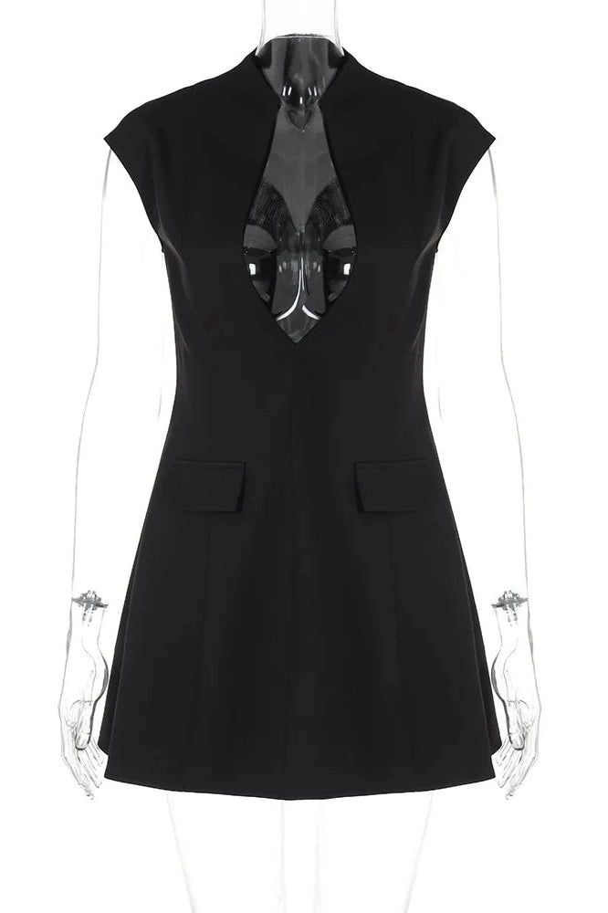 Glorol - Sleeveless Deep V Neck A-line Mini Dress