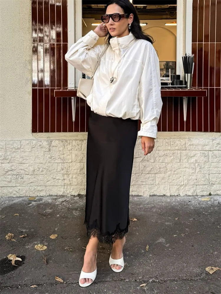 Glorol - High Waist Printed Lace Skirt