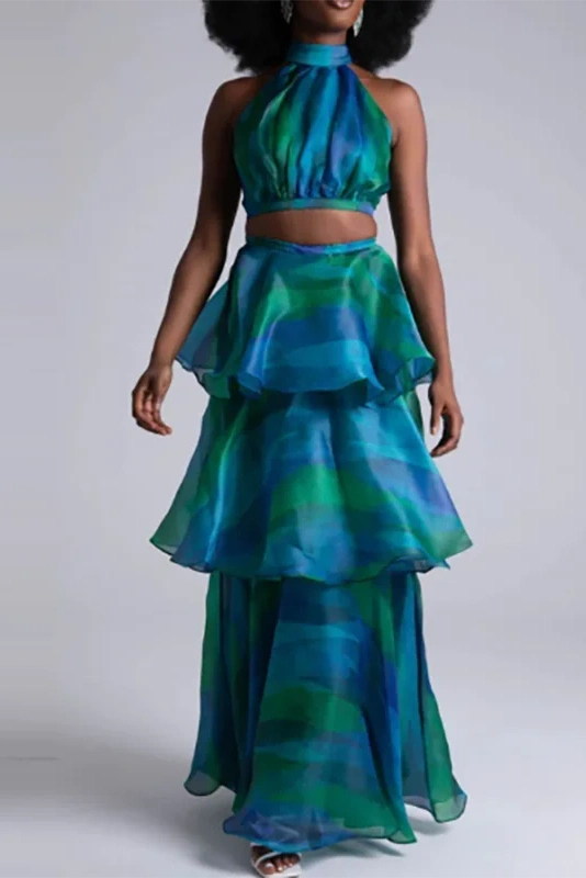 Glorol - Elegant Slim Printed Sleeveless High Waist Maxi Dress