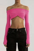 Glorol - Off-Shoulder Long Sleeve See-Through Lace Top