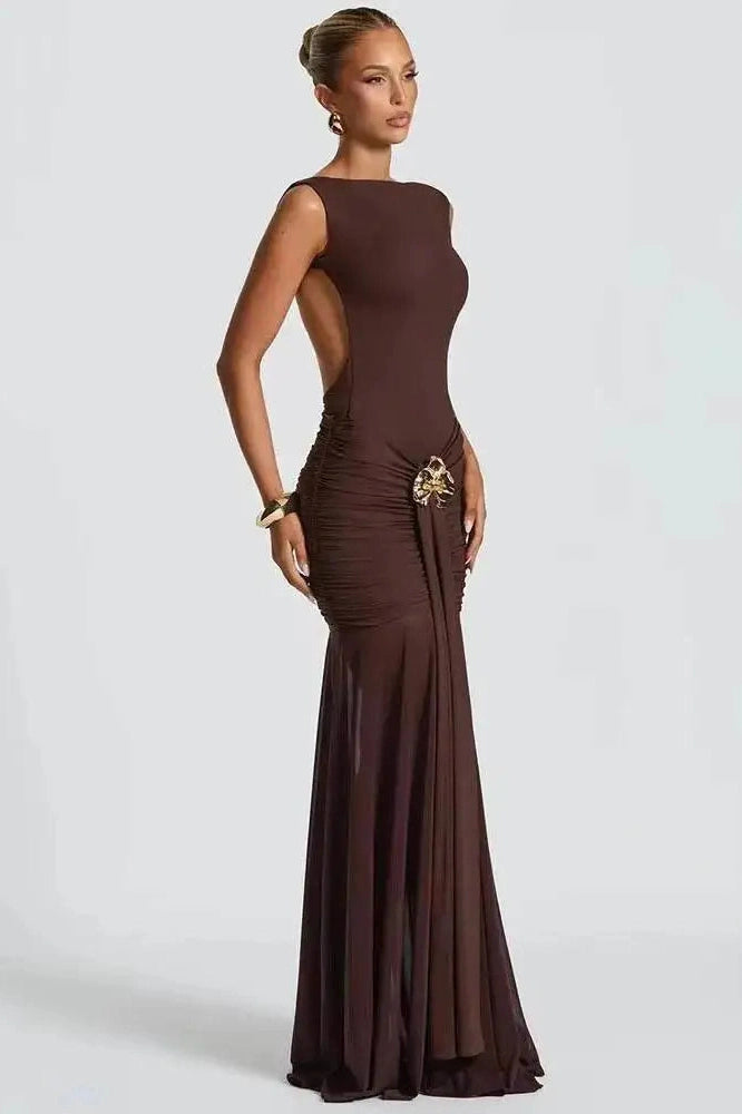 Glorol - Elegant Backless Sleeveless Bodycon Maxi Dress