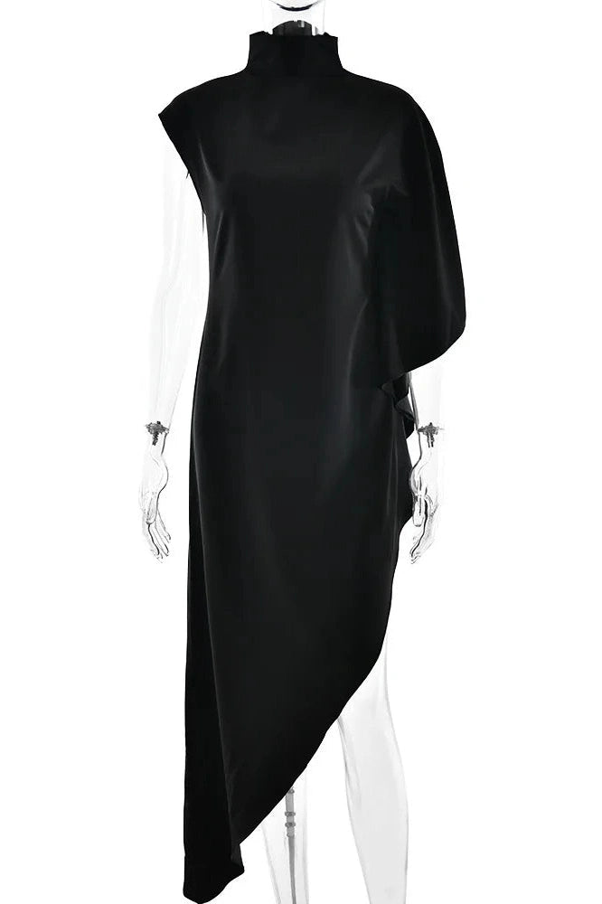 Glorol - Elegant Loose Turtleneck Sleeveless High Waist Irregular Maxi Dress