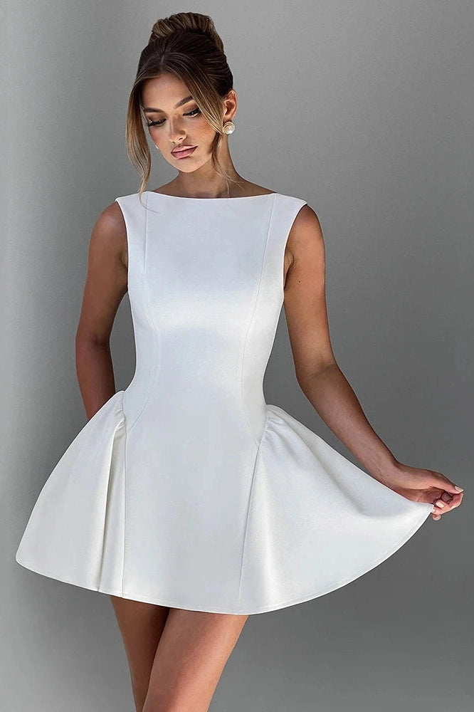 Glorol - Backless High Waist O-Neck A-line Mini Dress