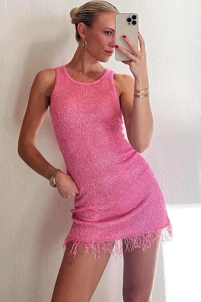 Glorol - See-Through Slim Sleeveless Patchwork Mini Dress