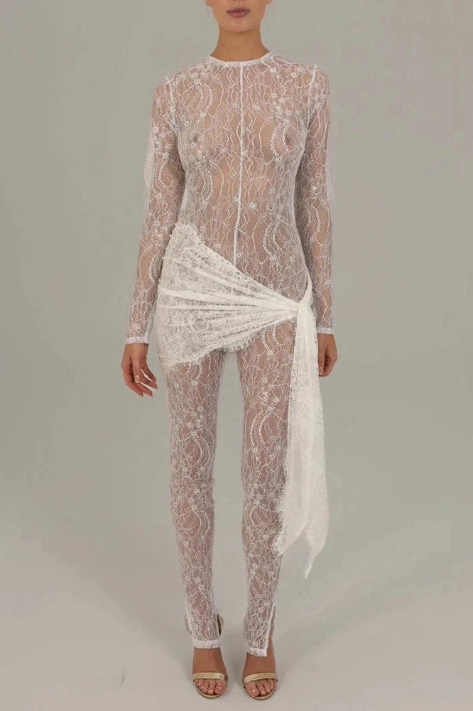 Glorol - Lace See Through Long Sleeve Jumpsuit