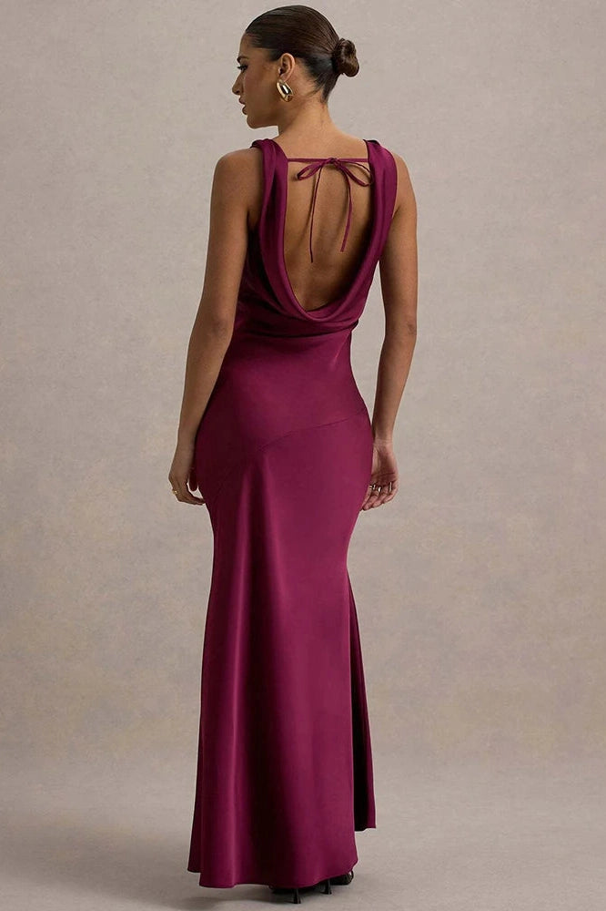 Glorol - Backless Sleeveless Lace-up Bodycon Maxi Dress