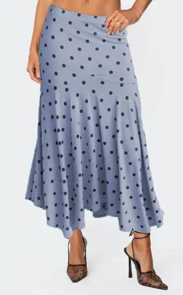 Glorol - Elegant Asymmetrical Polka Dot Chiffon Skirt