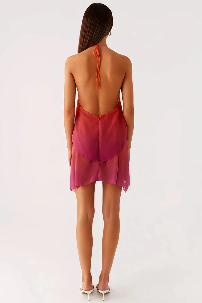Glorol - Backless Zipper Off-Shoulder Sleeveless Mini Dress