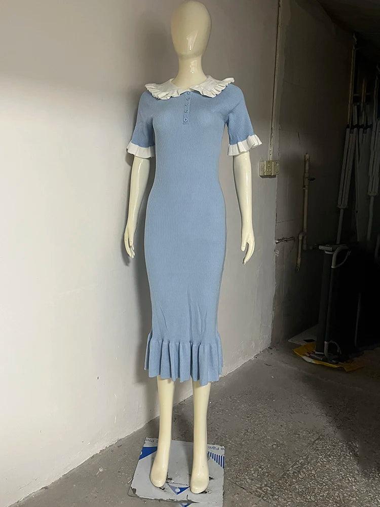 Glorol - Knitted Short Sleeve Slim Midi Dress