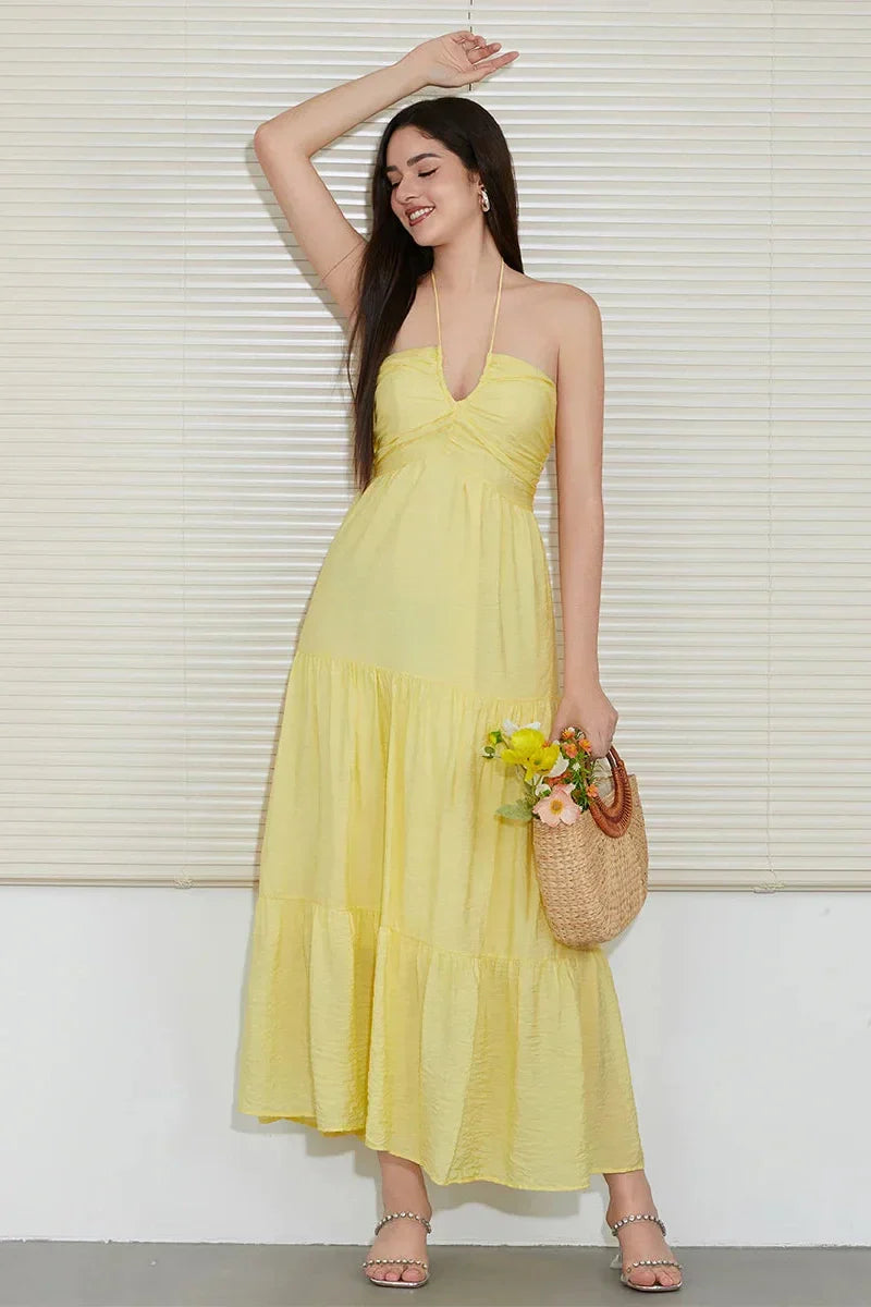 Tie-Up Sleeveless Backless A-Line Maxi Dress