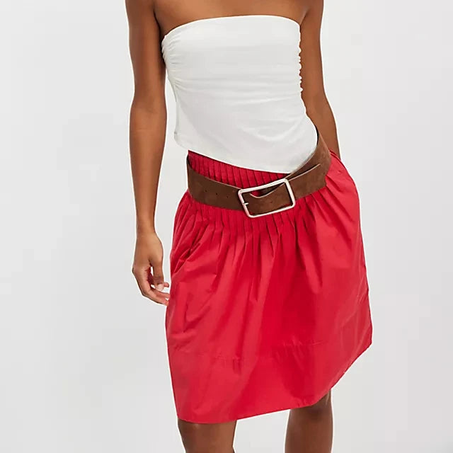Glorol - Pleated Side Zipper High Waist Loose A-line Skirt