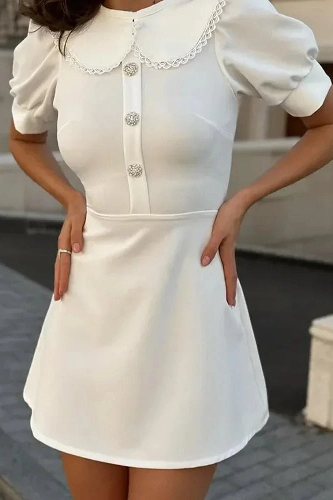 Glorol - Elegant Slim Lace Short Sleeve Mini Dress