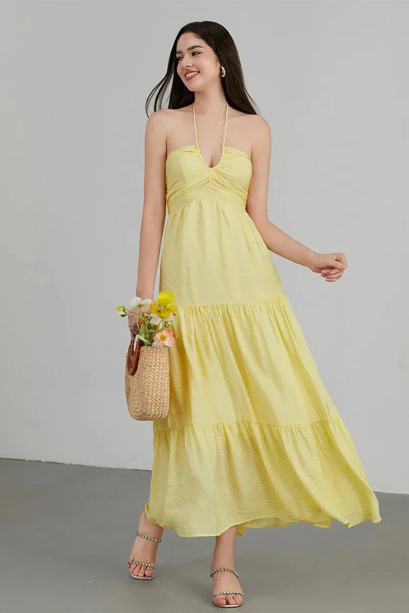 Tie-Up Sleeveless Backless A-Line Maxi Dress