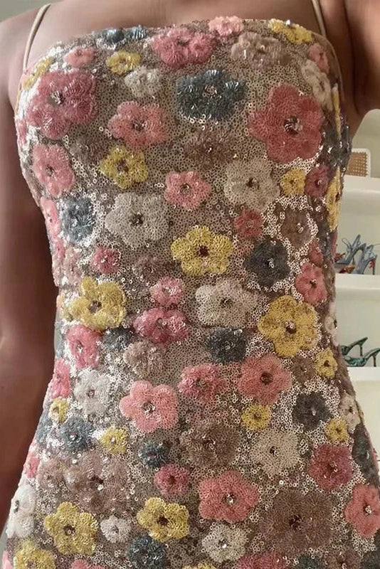 Glorol - Floral Printed Spaghetti Strap Slim Sleeveless Maxi Dress