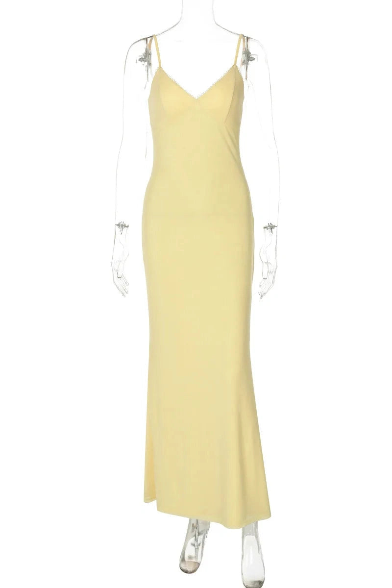 Glorol - Spaghetti Strap Backless Sleeveless Bodycon Maxi Dress