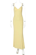 Glorol - Spaghetti Strap Backless Sleeveless Bodycon Maxi Dress