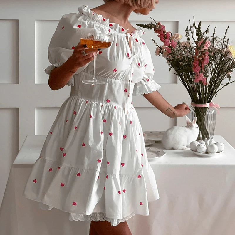 Glorol - Printed Lace Short Sleeve Mini Dress