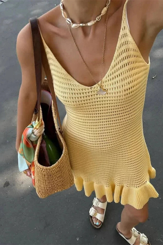 Glorol - Hollow Out V-Neck Mini Dress