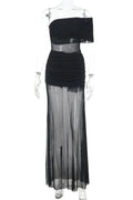 Glorol - Elegant Strapless See Through Slim Maxi Dress