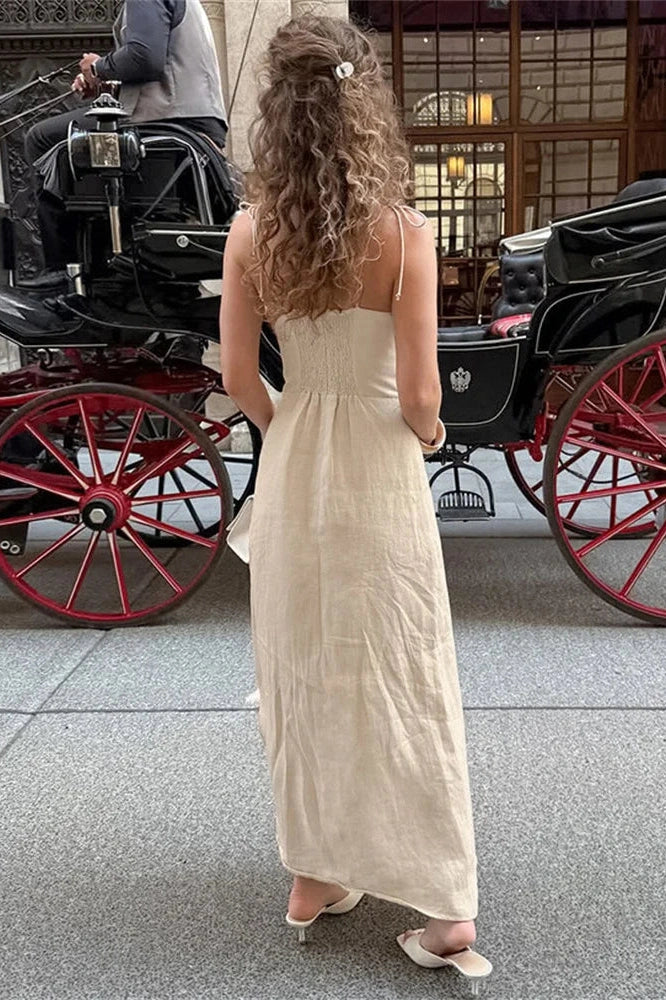 Glorol - Lace-Up Split Backless Maxi Dress