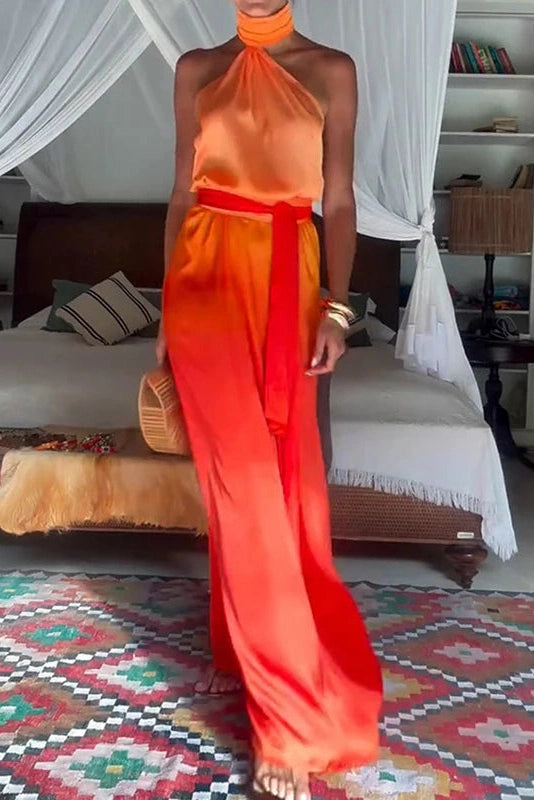 Glorol - Hollow Sleeveless Slim Printed Backless High Waist Maxi Dress