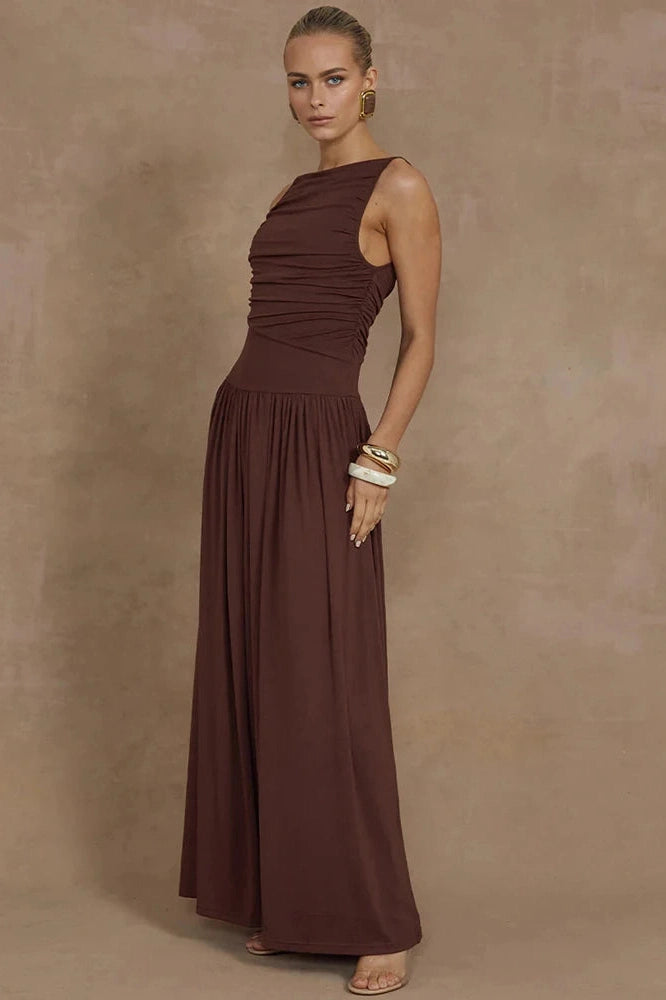 Glorol - Elegant Sleeveless Boat Neck Maxi Dress