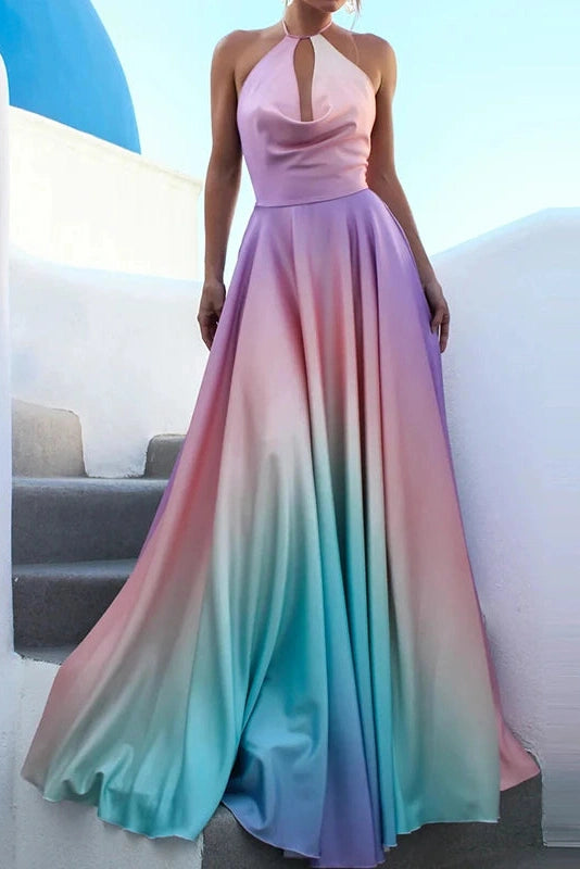 Glorol - Printed Off Shoulder Sleeveless Pleated Maxi Dress