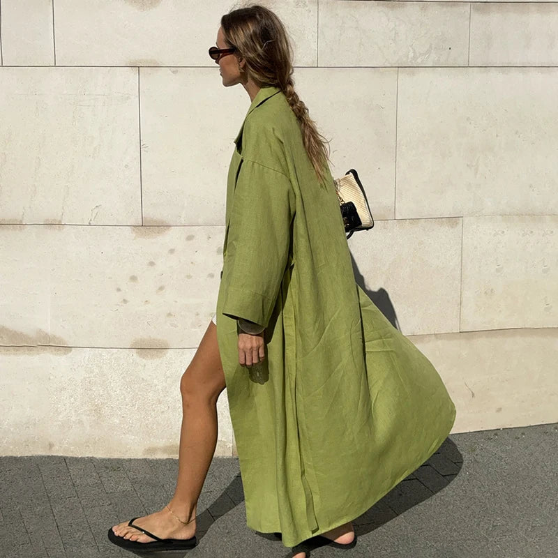 Lace Up Long Sleeve Loose Maxi Dress