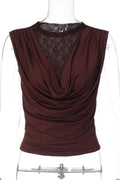Glorol - Lace Round-Neck Sleeveless Slim Top