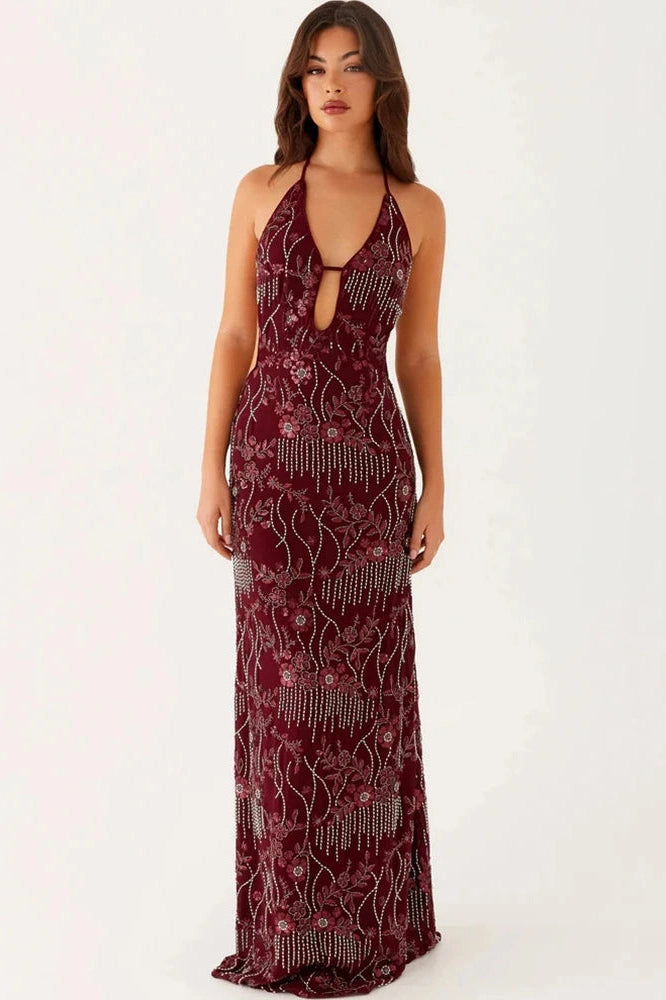 Glorol - Hollow Out Backless Sleeveless Bodycon Maxi Dress