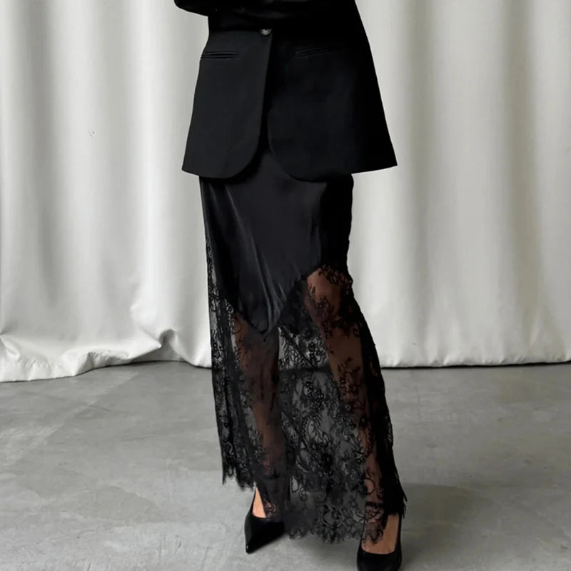 Glorol - High Waist Lace Patchwork See Through Skirt