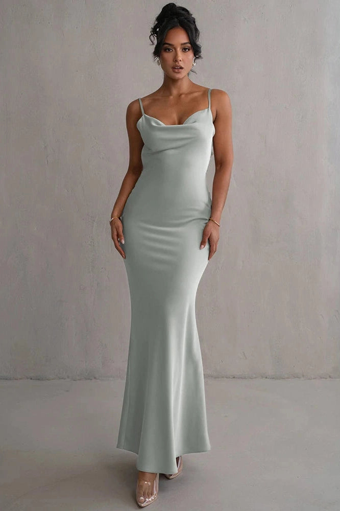 Glorol - Backless Spaghetti Strap Sleeveless Maxi Dress