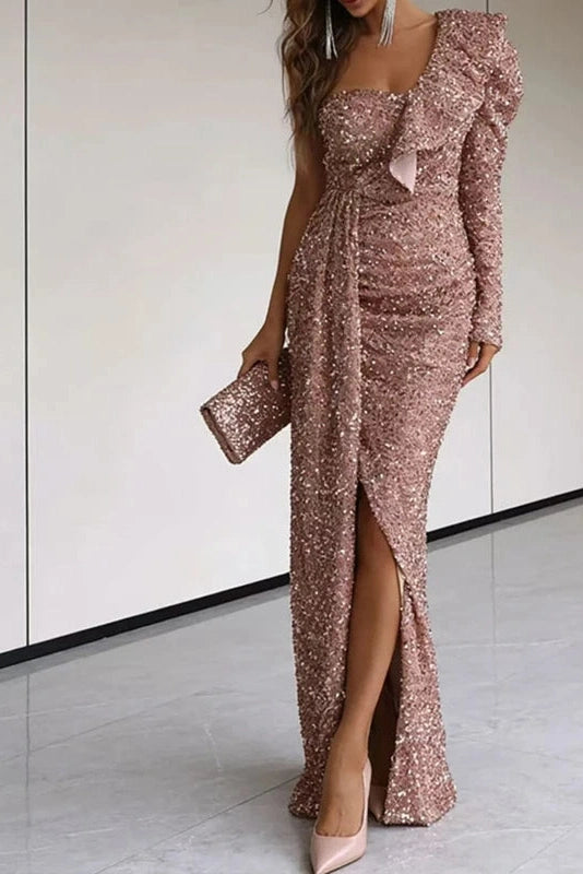 Glorol - Elegant Sleeveless Slim Slash Collar Maxi Dress