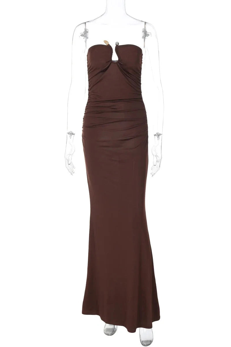 Glorol - Off-shoulder Strapless Sleeveless Backless Bodycon Maxi Dress