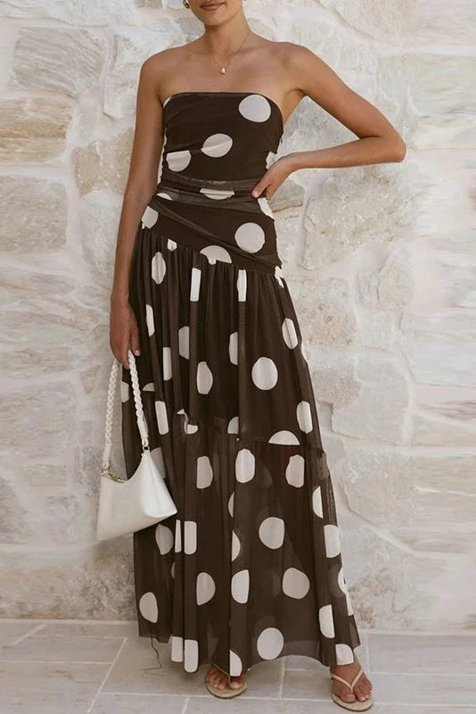 Glorol - Sleeveless Pleated Printed Off-Shoulder Maxi Dress