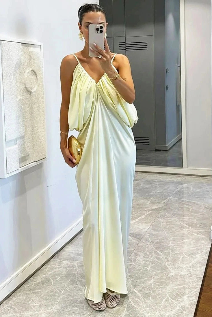Glorol - Elegant V-Neck Loose Backless Maxi Dress