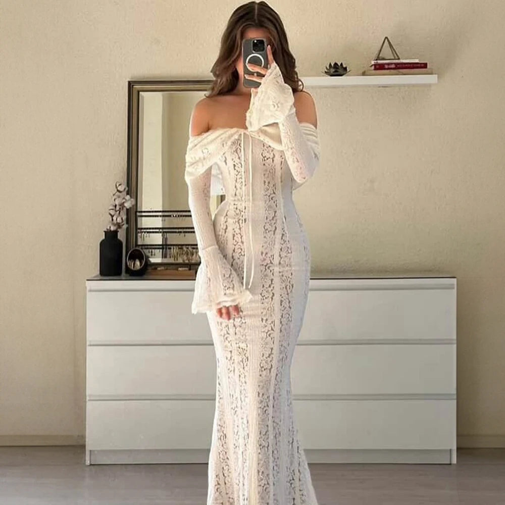 Glorol - Hollow Out Long Sleeve Bodycon Maxi Dress