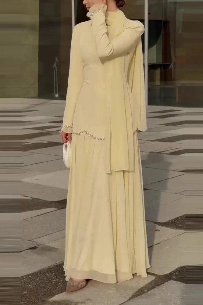 Glorol - Elegant O-Neck Slim Long Sleeve Maxi Dress