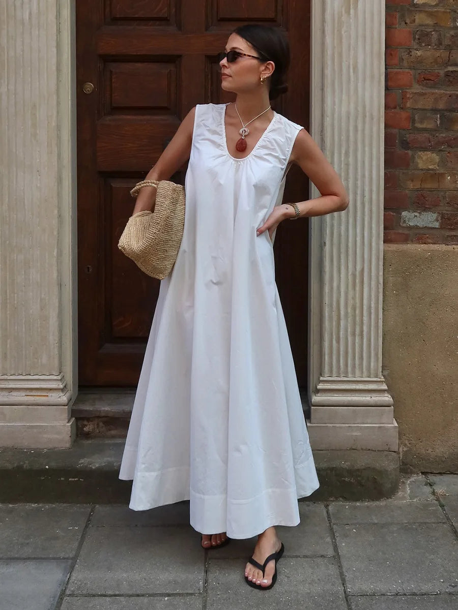 Glorol - Sleeveless U Neck Loose Maxi Dress