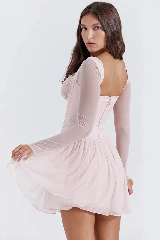Glorol - Backless Zipper Square Collar Long Sleeve Mini Dress