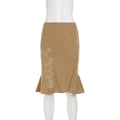 Glorol - High Waist Embroidery Printed Skirt